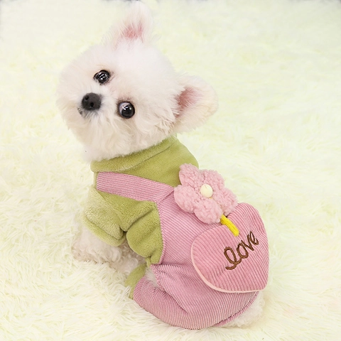 Haustier Hund Overall Warm Verdicktes Fleece Cord Overall Herz Tasche Blume Süße Winter Kleidung Für Kleine Hunde Katzen