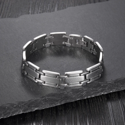 Edelstahl Gliederkette Armband Herren Punk Industrial Stil Poliert Gebürstet H-Link Schmuck