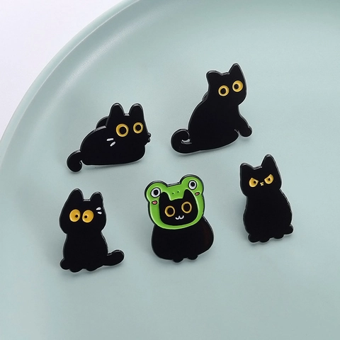 Süße Schwarze Katze Emaille Brosche Cartoon Tier Kätzchen Abzeichen Für Kleidung Hut Tasche Zubehör Zinklegierung Schmuck Nadeln