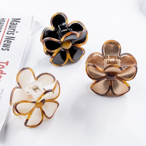 Flower Hair Claw Clip Acetate Marble Texture Vintage Tortoise Shell Edge Elegant Resin Hair Accessories For Women
