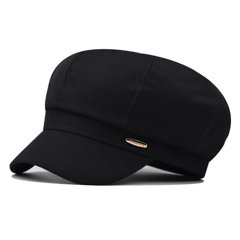Casquette Gavroche Femme Chapeau Octogonal Style Britannique Vintage En Coton Mélangé Avec Badge Métallique Décontracté
