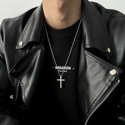 Collana Con Pendente A Croce Acciaio Inossidabile Lucido Punk Hip Hop Streetwear Gioielli Per Uomini Donne