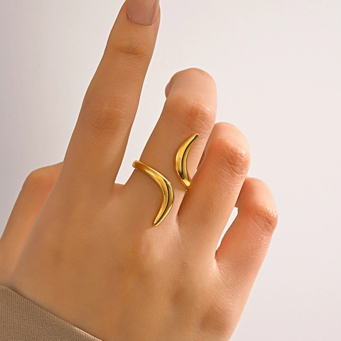 Minimalistischer Verstellbarer Ring Edelstahl Damen 18K Vergoldet Geometrische Linie Welle Finger Schmuck Modern