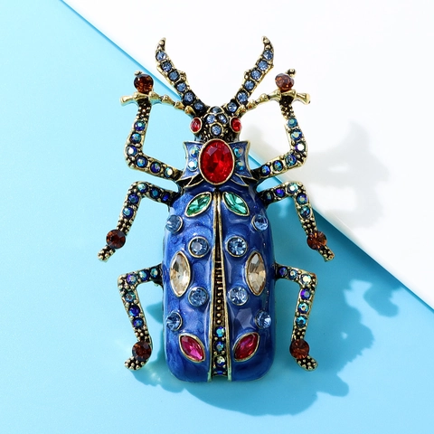 Vintage Beetle Brooch Alloy Rhinestone Enamel Pin Retro Insect Jewelry Decoration For Suits Jackets Unisex Fashion