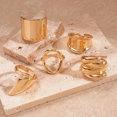 Irregular Geometric Rings Copper Alloy Gold Electroplated Modern Minimalist Stackable Finger Jewelry For Women Fashion