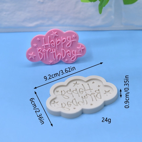 Happy Birthday Letters Cloud Shape Silicone Mold For Cake Fondant Chocolate DIY Baking Tools Star Pattern Decorative