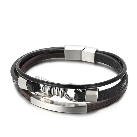 Bracciale In Pelle Multistrato Da Uomo Chiusura Magnetica In Acciaio Inossidabile Pelle Di Vacca Intrecciata Punk Vintage Retro Accessori Regalo