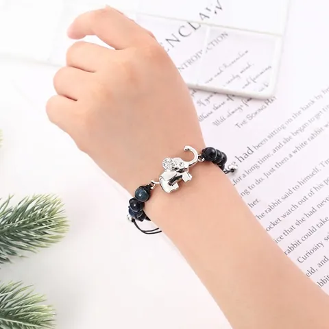Naturstein Elefant Anhänger Geflochtenes Armband Für Herren Damen Verstellbares Perlen Handgewebt Tigerauge Lavastein Schmuck Geschenk