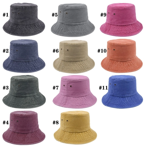 Sombrero De Pescador De Algodón Lavado Retro Color Sólido Ala Ancha Protección Solar Viaje Al Aire Libre Con Ojales Metálicos