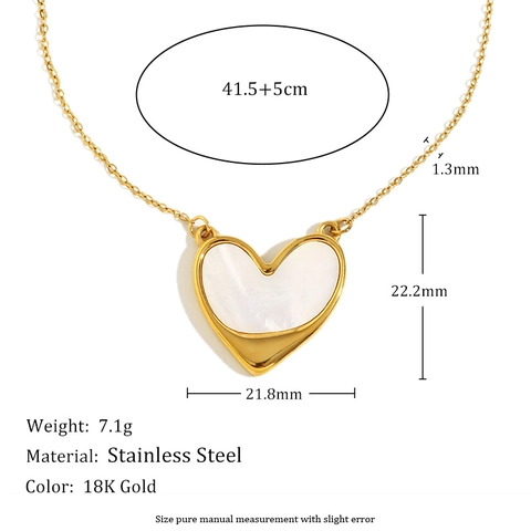 Collana Con Pendente A Cuore In Acciaio Inossidabile Placcata Oro 18K Intarsio In Madreperla Design Inclinato Per Donna