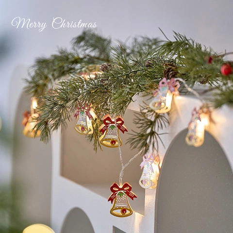 Luci Stringa LED Decorazioni Natale Ferro Plastica Babbo Natale Pupazzo Neve Albero Campana Calze Guanti Fiocco Neve