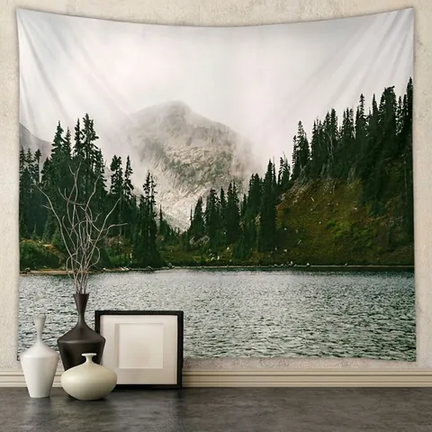 Nature Landscape Tapestry Forest Mountain Lake Scenery Wall Hanging Polyester Fabric For Bedroom Living Room Home Decor