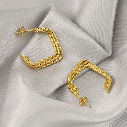 Twisted Texture Hoop Earrings Stainless Steel 18K Gold Plated Geometric Braided Studs For Women INS Style Luxury
