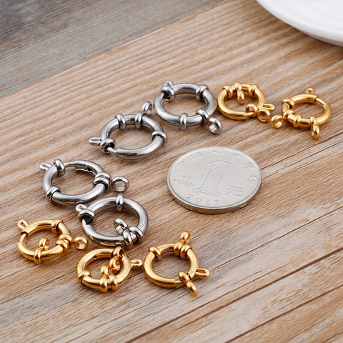 Stainless Steel Spring Ring Clasp DIY Jewelry Connector For Necklace Bracelet Making Findings Sailor Buckle Round Shape