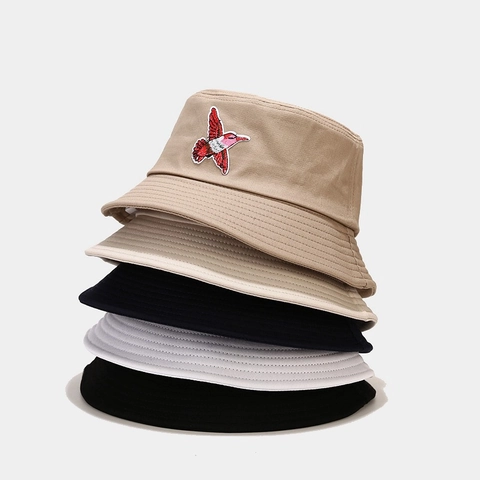 Cappello Da Pescatore Con Ricamo Colibrì Tela Cotone Protezione Solare Estate All Aperto Regolabile Unisex