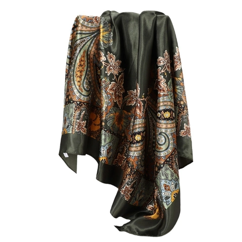 Vintage Paisley Floral Print Satin Square Scarf Satin Feel Headscarf Bandana For Women Versatile Fashion Shawl