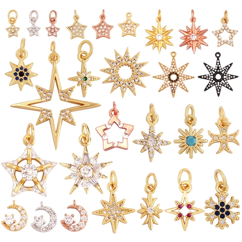 Mini Breloques De Bijoux Pendentifs Pour DIY Collier Bracelet Fabrication Alliage Cuivre Avec Zircon Étoile Cœur Lune Croix Flocon Forme Accessoires
