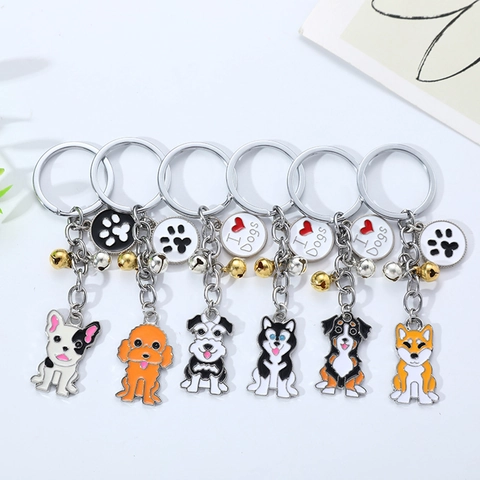 Portachiavi con Cane in Stile Americano Lega di Zinco Smalto Bulldog Husky Schnauzer Cucciolo Ciondolo per Borsa Regalo per Uomo Donna