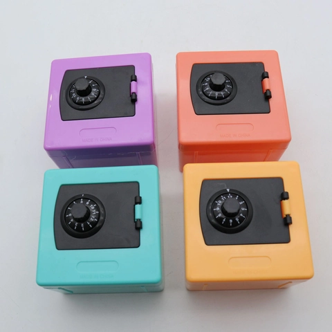 Mini Safe Box Piggy Bank Plastic Square Password Dial Money Saving Pot Desktop Decor For Kids Boys Girls