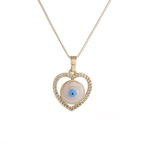 Collana Con Ciondolo A Cuore Malocchio Dorata Rame Con Zirconia Catena Box Gioielli Lucidi Per Donna