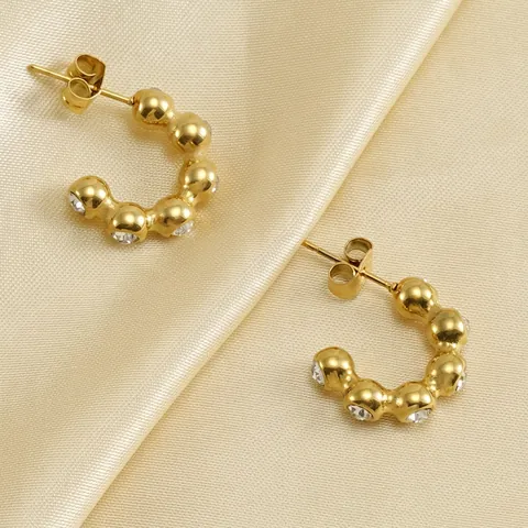 Orecchini A Cerchio A Forma Di U In Acciaio Inossidabile Placcato Oro 18K Con Zircone Strass Da Donna