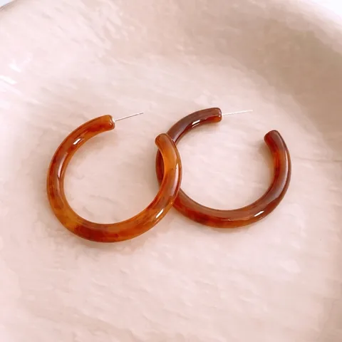 Geometrische C-Vorm Hars Hoop Stud Oorbellen Met 925 Sterling Zilveren Oorsteker Retro Maillard Stijl Sieraden Vrouwen
