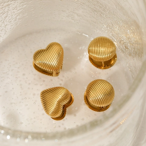 Ribbed Stainless Steel Heart And Round Hoop Earrings PVD Gold Plated Minimalist Fashion Jewelry For Women