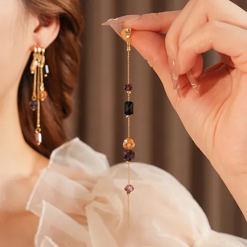 Lange Quasten Ohrringe Vintage Asymmetrische Glasperlen Kupfer Mit Silbernem Ohrstecker Bohemian Stil Für Frauen