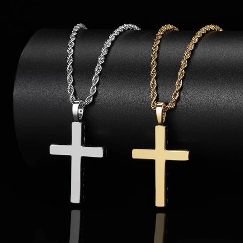 Collier Pendentif Grande Croix Hip Hop Pour Hommes Cuivre Incrustation Zirconia Iced Out Collier Croix Bijoux