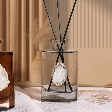 Reed Diffuser Glass Bottle Natural Agate Stone Decor No Fire Home Fragrance Aromatherapy Essential Oil Long Lasting Elegant