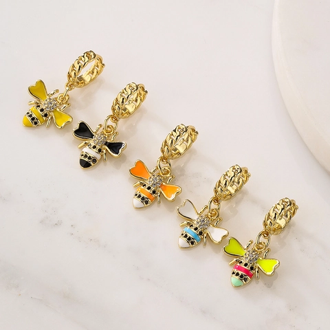 Orecchini A Pendente Ape Rame Placcato Oro 18K Smalto Zirconia Gioielli Alla Moda Donne