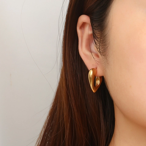 Hohlherz Creolen 18K Vergoldet Edelstahl Klobiger C-Förmiger Schmuck Trendy Für Frauen