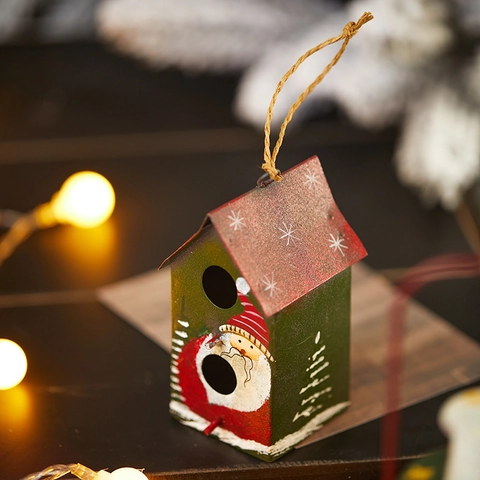 Ornamento Sospeso Casetta Di Natale Banda Stagnata Metallo Casetta Per Uccelli Babbo Natale Pupazzo Di Neve Decorazione