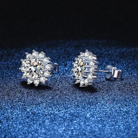 S925 Sterling Silver Sunflower Moissanite Stud Earrings D Color Sparkly Daisy Flower Rhinestone Ear Jewelry For Women