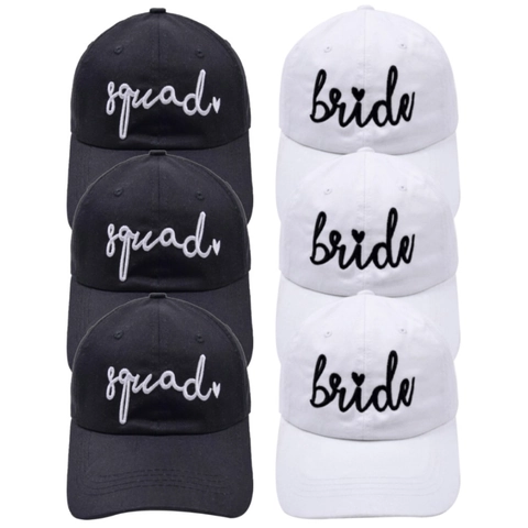 Bride Squad Buchstaben Stickerei Baseballkappe Baumwolle Verstellbar Hochzeit Junggesellinnenabschied Accessoire Damen