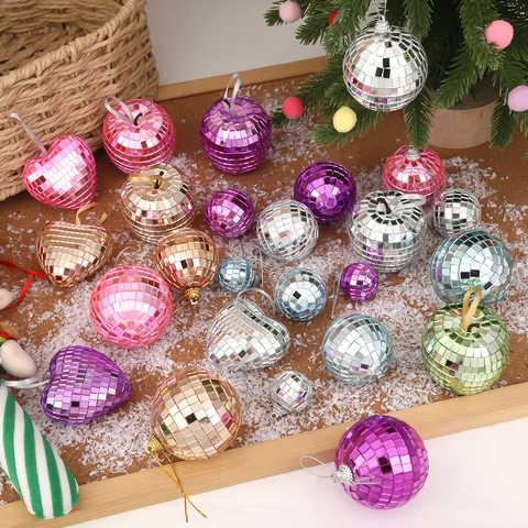 Bolas De Navidad Disco Espejo Corazón Manzana Decoraciones Colgantes Vidrio Plástico Reflectante Para Fiesta Bar Escenario