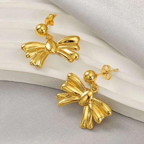 Orecchini A Lobo Con Fiocco Placcati Oro 18K Acciaio Inossidabile 304 Eleganti Vintage Stile INS Gioielli Per Donna