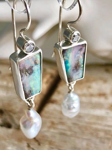 Pink Opal Artificial Baroque Pearl Dangle Earrings Geometric Zircon Inlaid Vintage French Hook Elegant Jewelry For Women