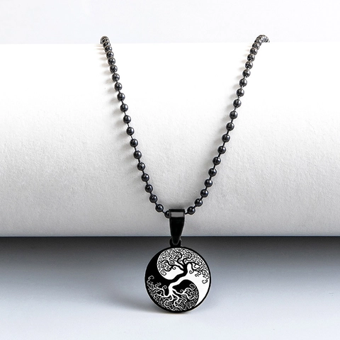 Collier Pendentif Arbre De Vie Yin Yang Rose Chaîne À Billes En Acier Inoxydable Bijoux Style Ethnique Vintage Hommes Femmes