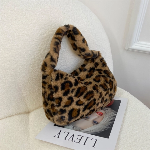 Borsa A Mano In Peluche Da Donna Borsa Sottobraccio In Pelliccia Sintetica Stampa Leopardata Zebra