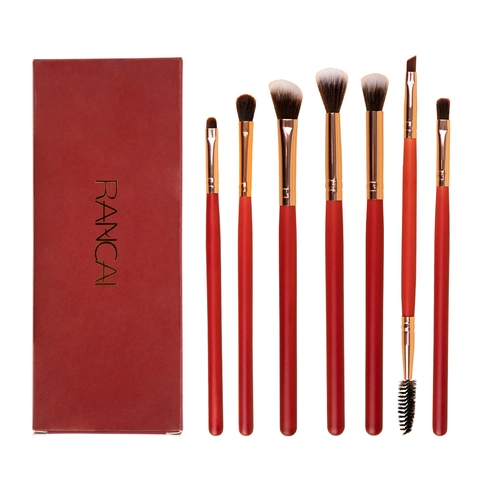 Professional Red Wood Handle Makeup Brushes Synthetic Fiber Bristles Eye Shadow Eyeliner Eyebrow Concealer Cosmetic Tools