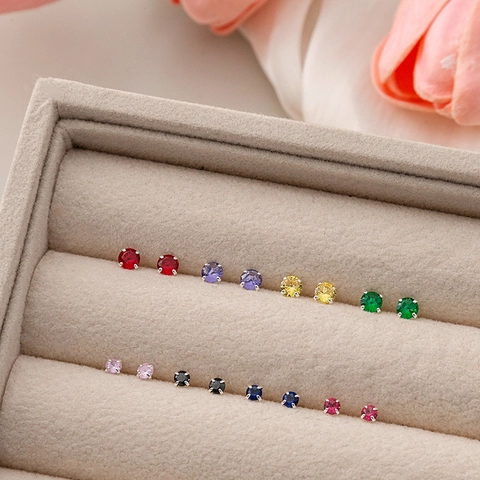Mini Orecchini A Lobo In Zirconia Cubica Colorata Tonda Con Perno In Acciaio Inossidabile Semplice Piccolo Per Donne