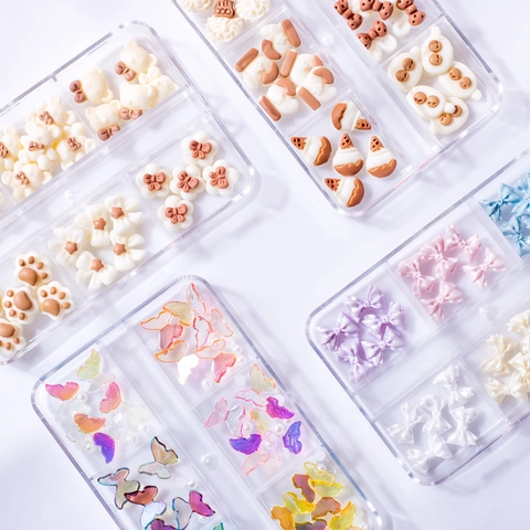 Ornamenti Per Nail Art In Resina 3D Farfalla Fiocco Cuore Orso Charms DIY Colori Misti Accessori Per Manicure