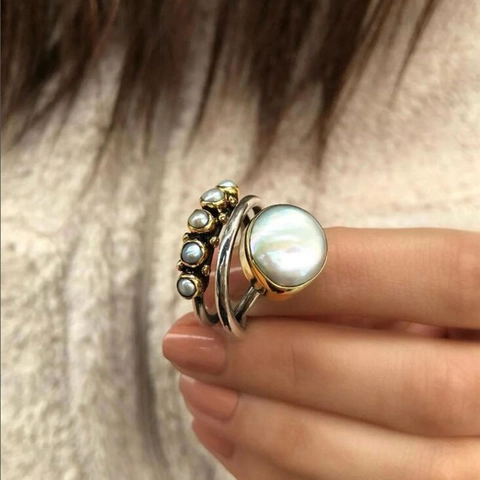Anello Con Künstliche Perle Vintage Da Donna In Lega Retrò Anelli Impilabili Gioielli Bohemian Regolabile Grande Perla Artificial Finta