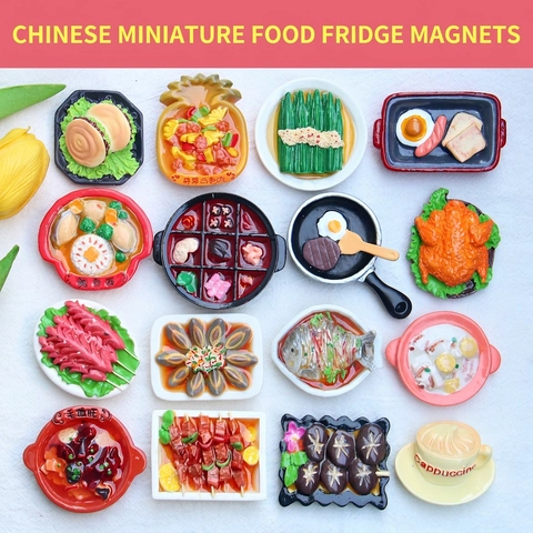 Miniature Realistic Chinese Food Fridge Magnets Resin 3D Kitchen Decoration DIY Home Accessory Foodie Gift Novelty
