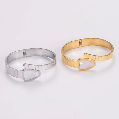 Brazalete De Serpiente Vintage Acero Inoxidable Incrustación Nácar Chapado En Oro 18K Retro Para Mujer Joyería
