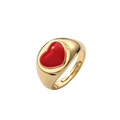 Bague Ouverte Ajustable Cœur Vintage Pour Femmes Cuivre Plaqué Or Émail Coloré Bijoux De Mode Doux