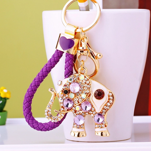 Crystal Rhinestone Elephant Keychain Metal Cute Animal Bag Charm Pendant Jewelry For Women Car Accessories Gift
