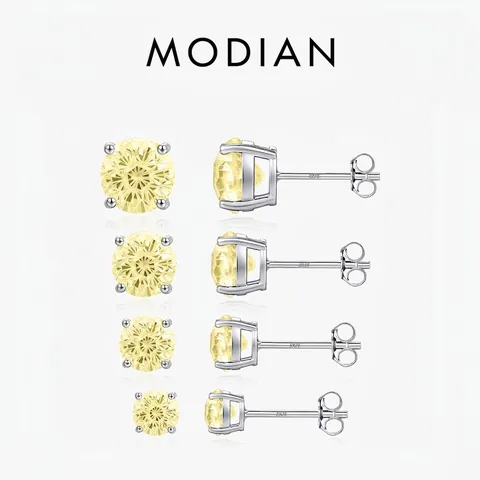 Runde Gelbe Zirkon Ohrstecker Mit Silbernen Ohrpfosten 925 Feuerwerk Schliff Geometrischer Minimalistischer Damen Schmuck