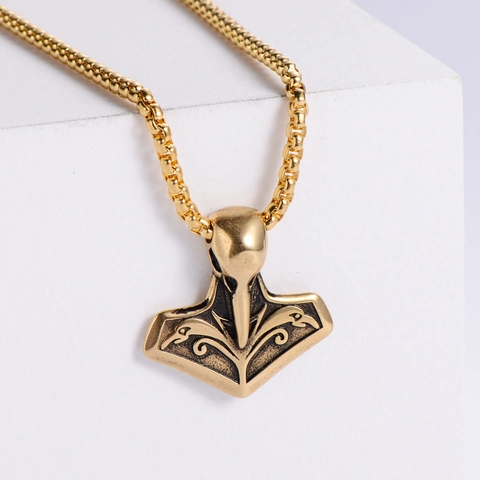 Ciondolo Vichingo Martello Di Thor Mjolnir Retro Acciaio Inossidabile Testa Di Corvo Totem Uccello Gioielli Uomo